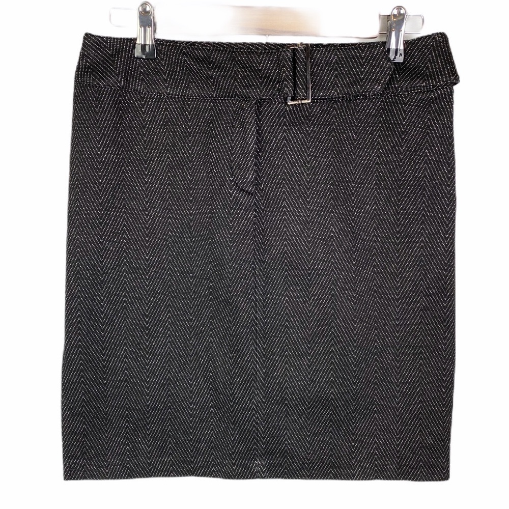 Express Chevron Pencil Skirt Women's 3/4‎ Black Metallic Silver Side Slit